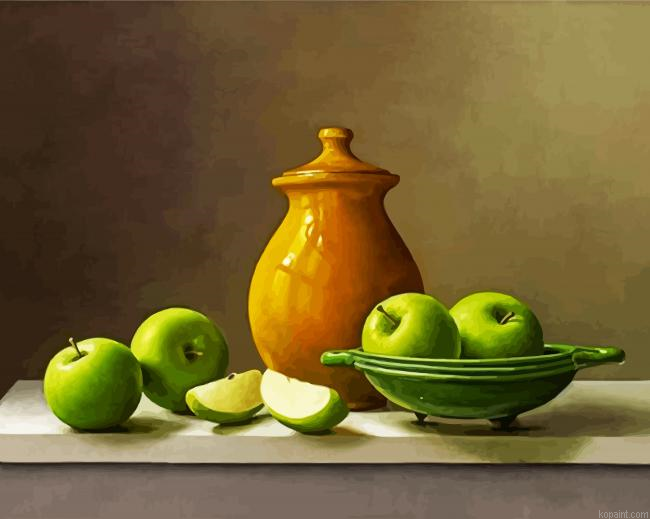 Green Apples And Jugs Stilll Life Painting By Numberss.png