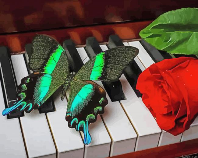 Green Black Butterfly And Red Rose Painting By Numberss.png