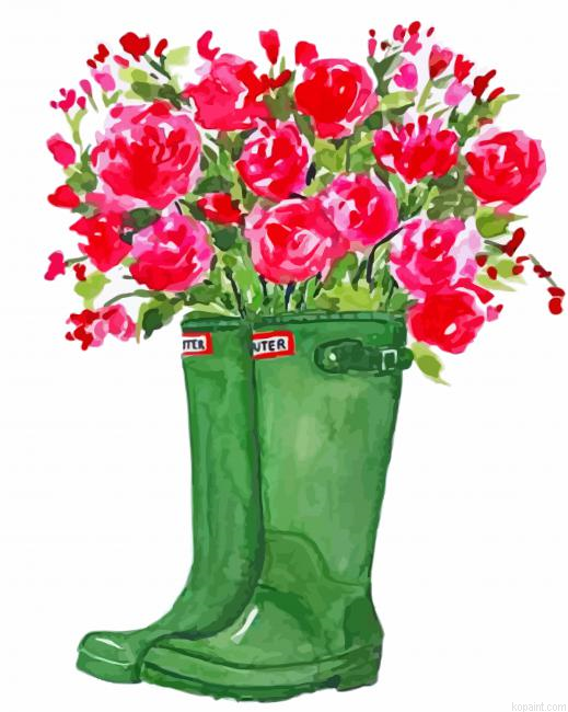 Green Boots And Flowers Painting By Numberss.png