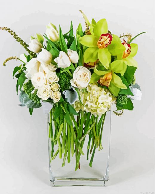 Green Flowers In Vase Painting By Numberss.png