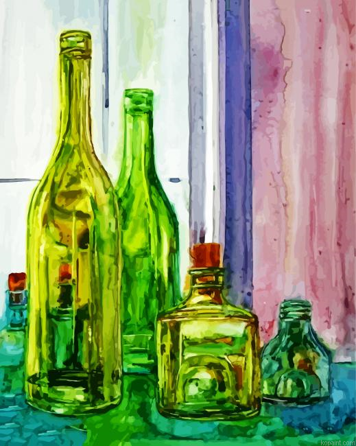 Green Glass Bottles Painting By Numberss.png