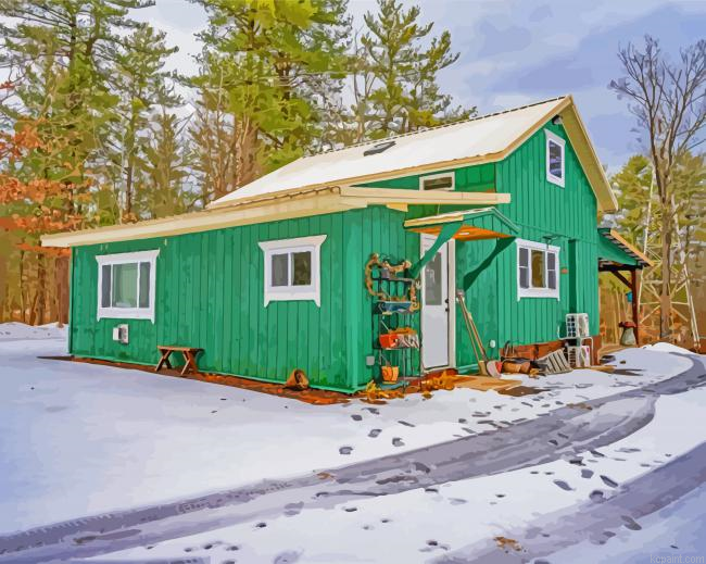 Green Secluded Cabin Painting By Numberss.png