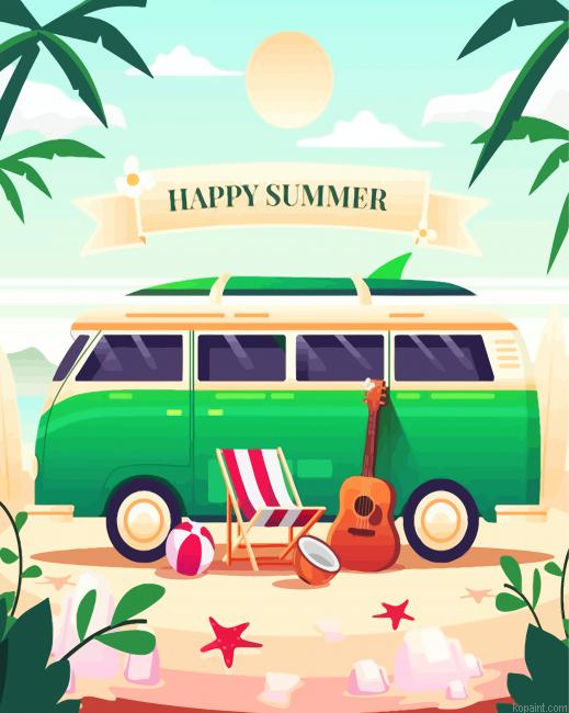 Green Van At The Beach Paint By Numbers.png
