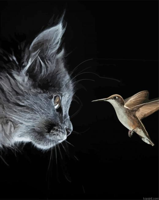 Grey Cat And Hummingbird Painting By Numberss.png