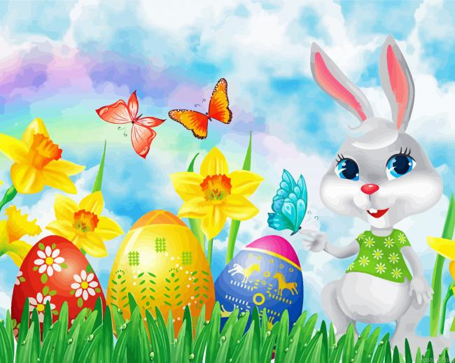 Grey Rabbit And Easter Eggs Painting By Numberss.png