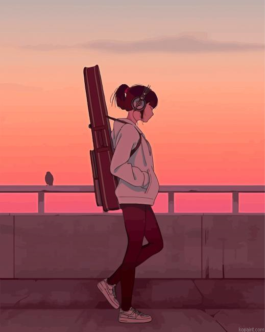 Guitarist Girl With Headphones Painting By Numberss.png