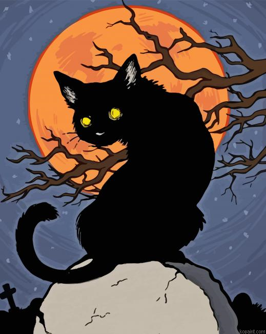 Halloween Cat And Full Moon Painting By Numberss.png