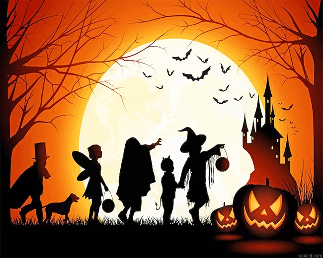 Halloween Celebration Silhouette New Painting By Numberss.png