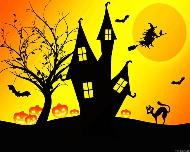 Halloween House Silhouette New Painting By Numberss.png