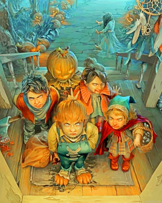Halloween Kids Asking For Candies New Painting By Numberss.png