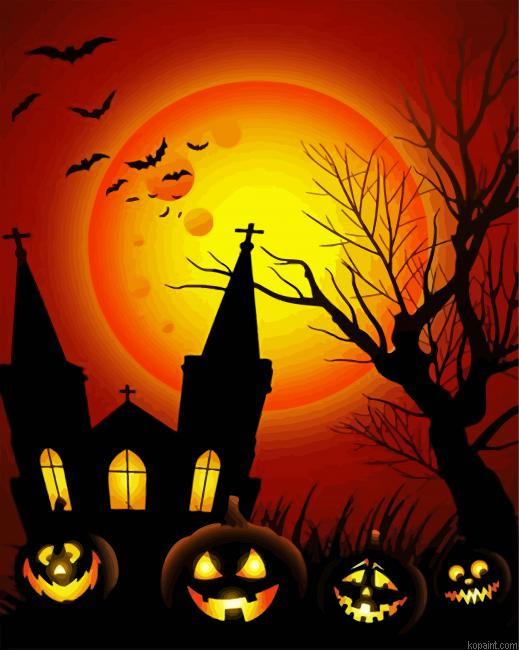 Halloween Scary House Painting By Numberss.png