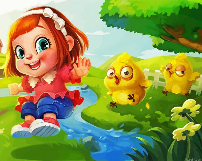 Happy Girl And Cute Chick Paint By Numbers
