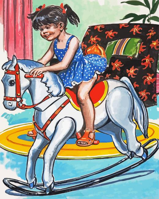 Happy Girl On Rocking Horse Painting By Numberss.png