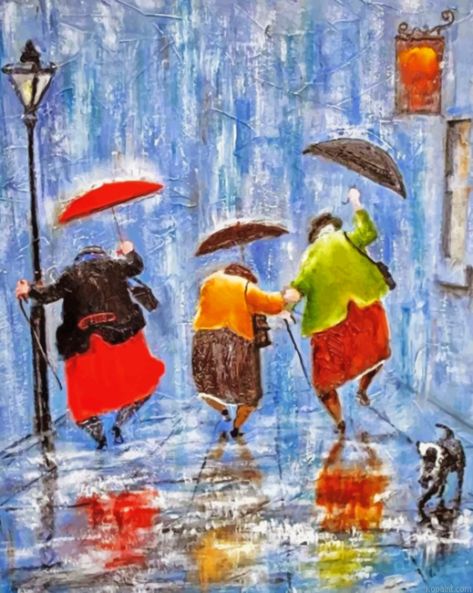 Happy Old Sisters On A Rainy Day Painting By Numberss.png