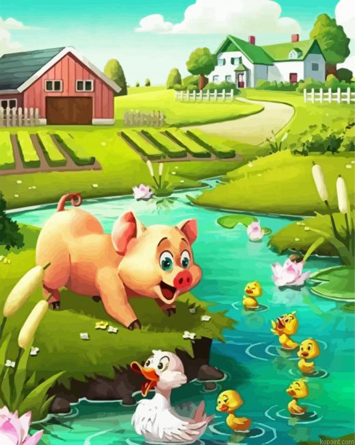 Happy Pig And Chick Painting By Numberss.png