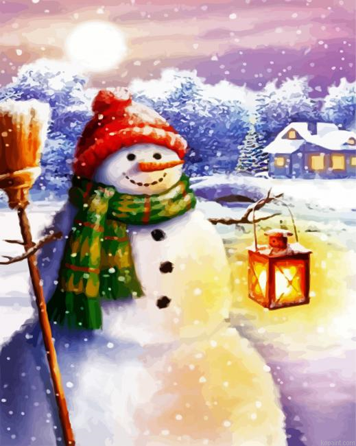 Happy Snowman During Snow Painting By Numberss.png