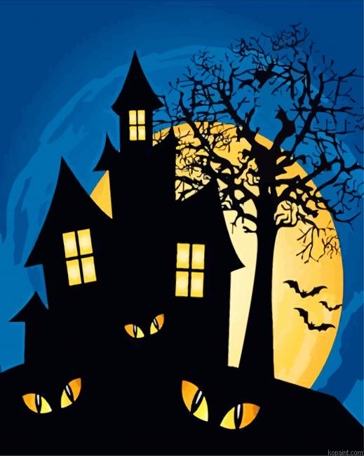 Haunted House Illustration Paint By Numbers