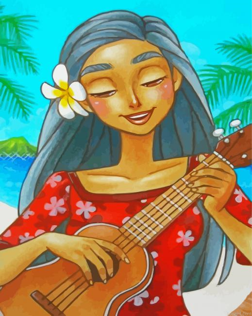 Hawaiian Girl Playing Ukulele Paint By Numbers.png