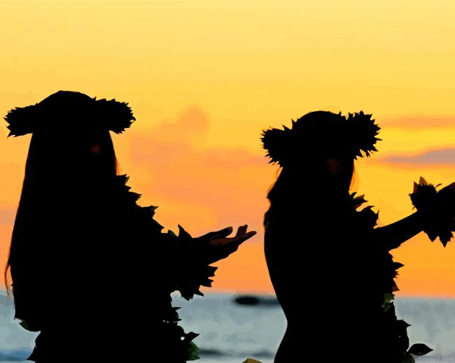 Hawaiian Girls In Honolulu Beach Silhouettes Painting By Numberss.png