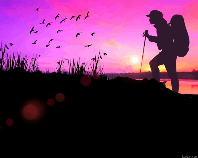 Hiker Silhouette At Sunset Paint By Numbers