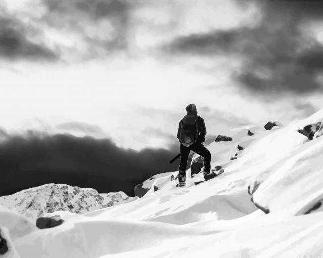 Hiking Man In Snowy Mountain Painting By Numberss.png