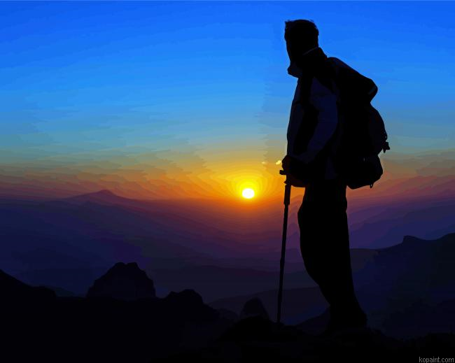 Hiking Man Sunsets Painting By Numberss.png