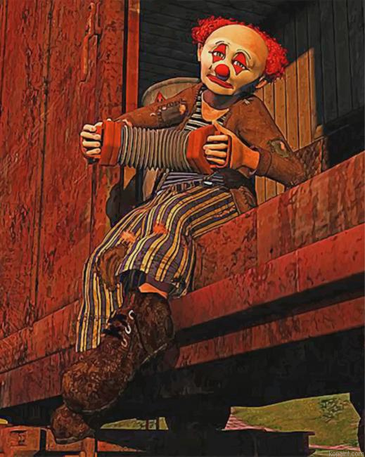 Hobo Clown On The Train Painting By Numberss.png