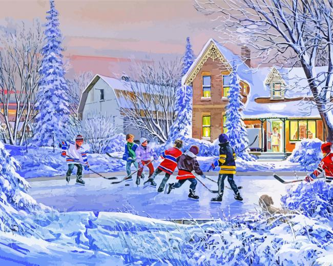 Hockey Match In Snow Painting By Numberss.png