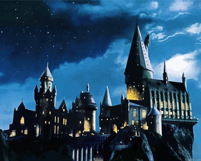 Hogwarts Harry Potter Castle At Night Painting By Numberss.png