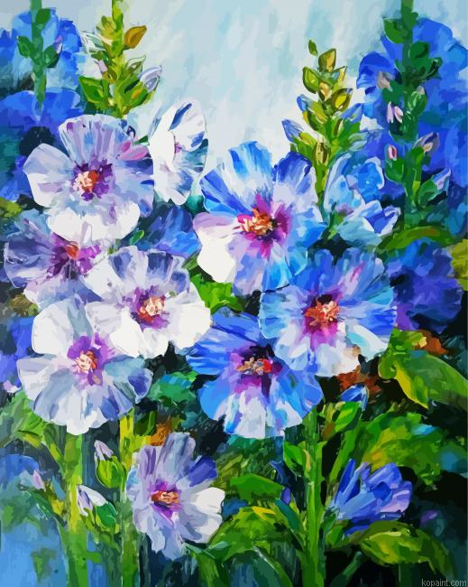 Hollyhocks Flowering Plant Art Painting By Numberss.png