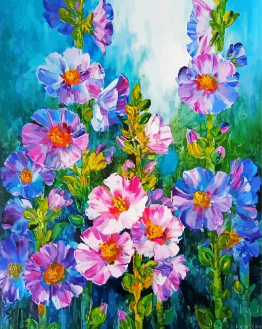 Hollyhocks Flowers Art Painting By Numberss.png