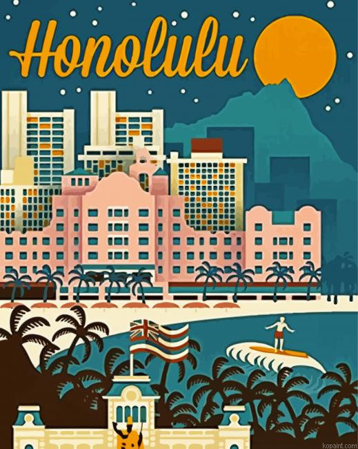 Honolulu Beach Buildings Poster Painting By Numberss.png