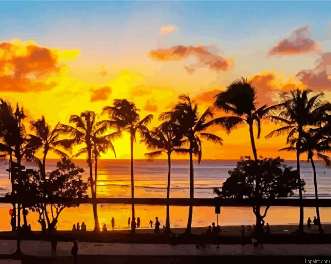 Honolulu Oahu Sunset Silhouette Painting By Numberss.png