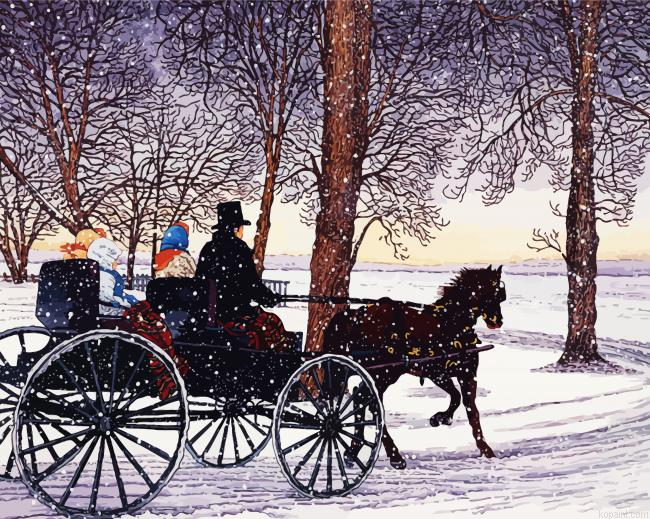 Horse Carriage In Snow Painting By Numberss.png