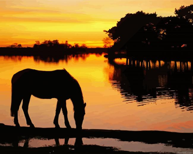 Horse Silhouette In New Forest National Park Paint By Numbers
