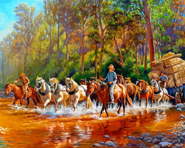 Horses Crossing The River Paint By Numbers