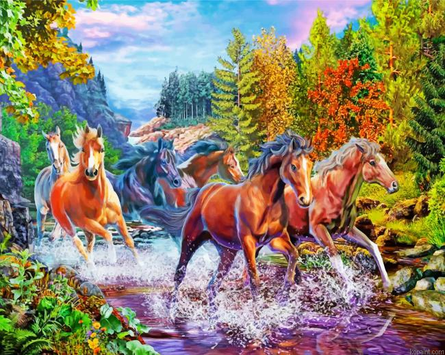 Horses In River Painting By Numberss.png