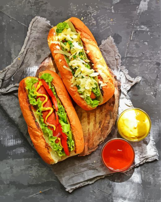 Hot Dogs Fast Food Painting By Numberss.png