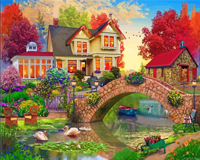 House By Lake Painting By Numberss.png