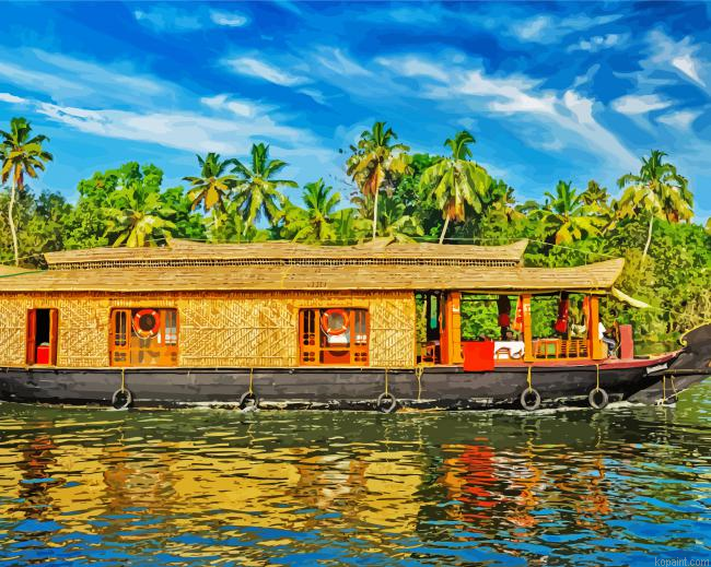 Houseboat In River Painting By Numberss.png