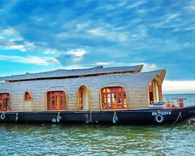 Houseboat In The Sea Paint By Numbers