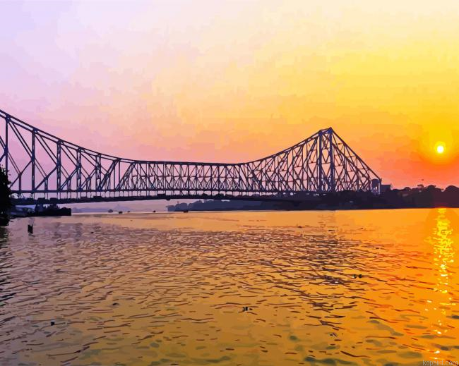Howrah Bridge India At Sunset Painting By Numberss.png