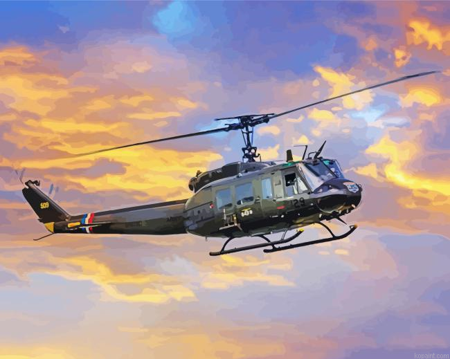Huey Helicopter At Sunset Painting By Numberss.png