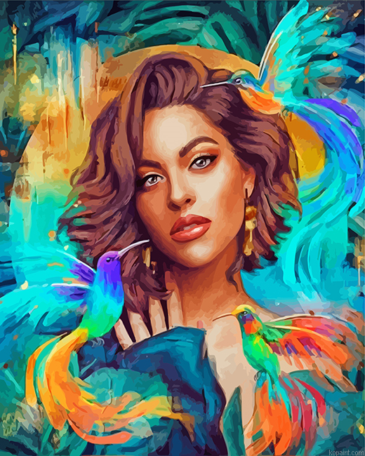 Hummingbirds Woman Painting By Numberss.png