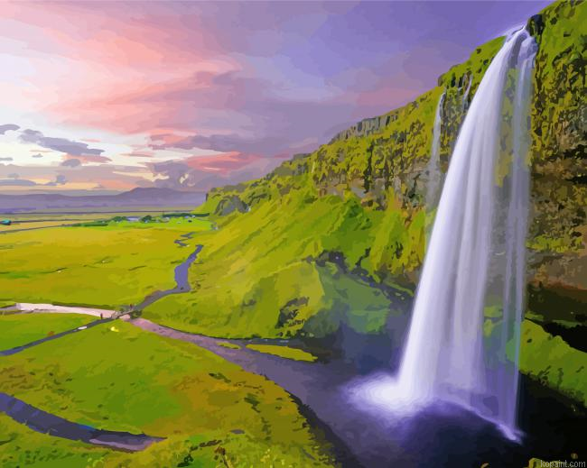 Icelandic Waterfall Scene Painting By Numberss.png