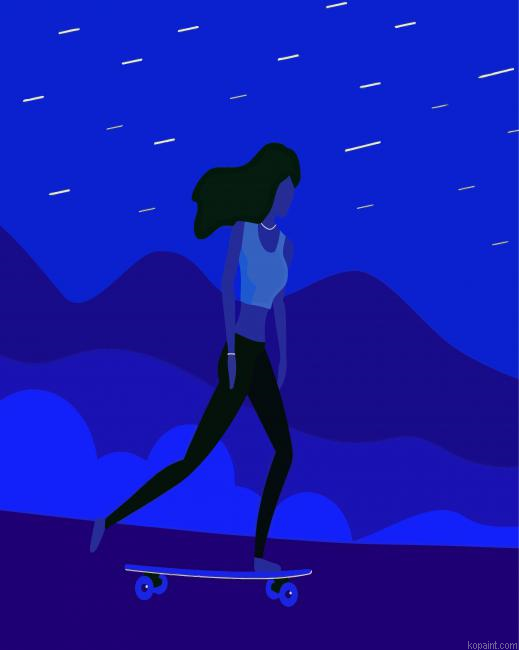 Illustration Girl Riding Longboard Painting By Numberss.png