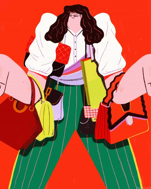 Illustration Girl With Handbags Painting By Numberss.png