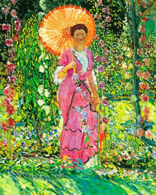In Hollyhocks Garden Art Painting By Numberss.png