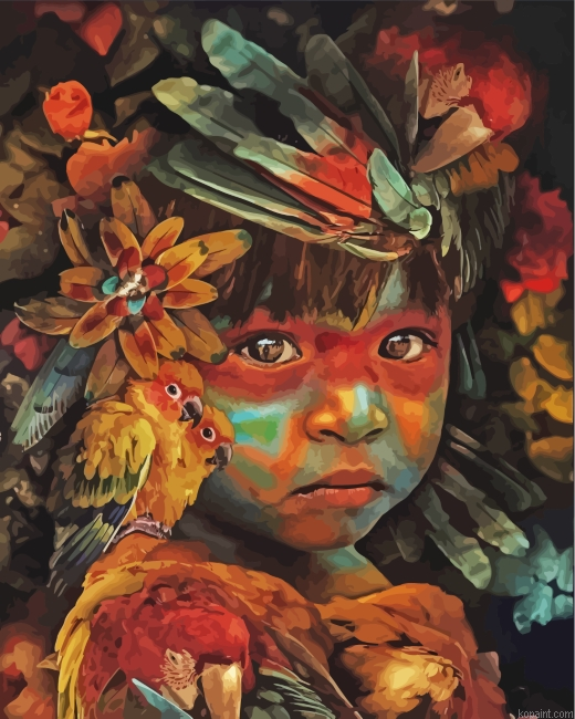 Indian Boy And Birds Painting By Numberss.png