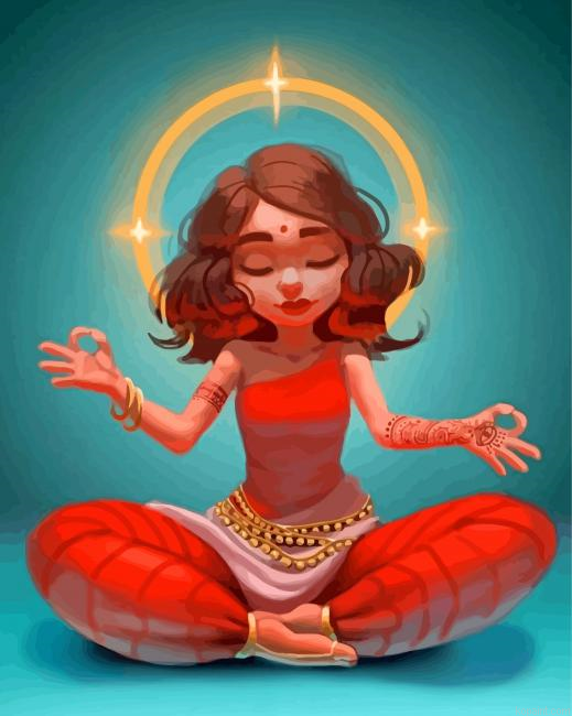 Indian Girl Doing Meditation Painting By Numberss.png